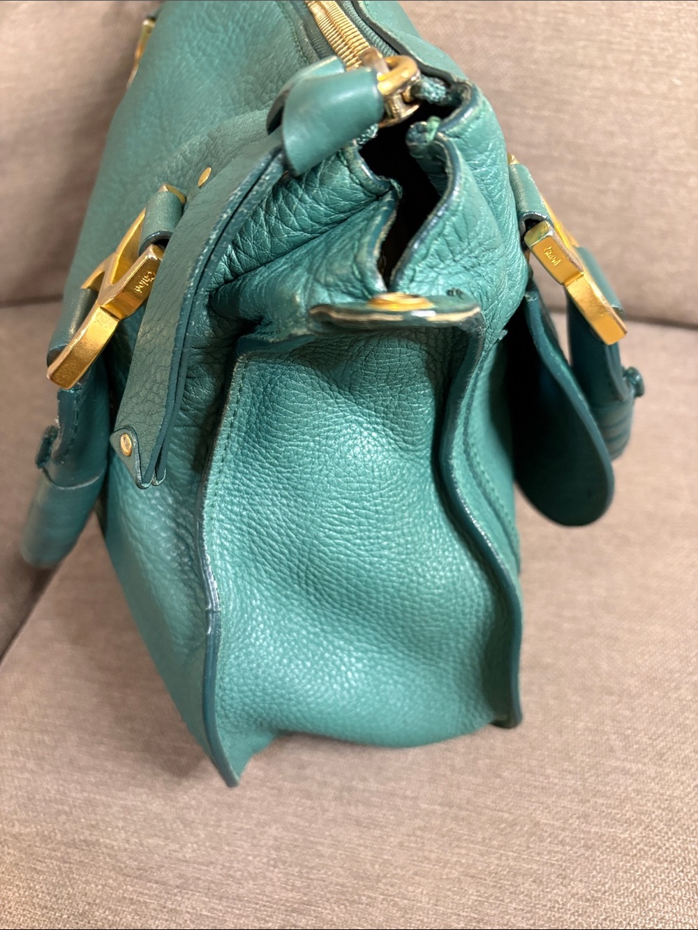 Chloé Marcie Green Teal Leather Satchel with Shoulder Strap & COA - Picture 5 of 13